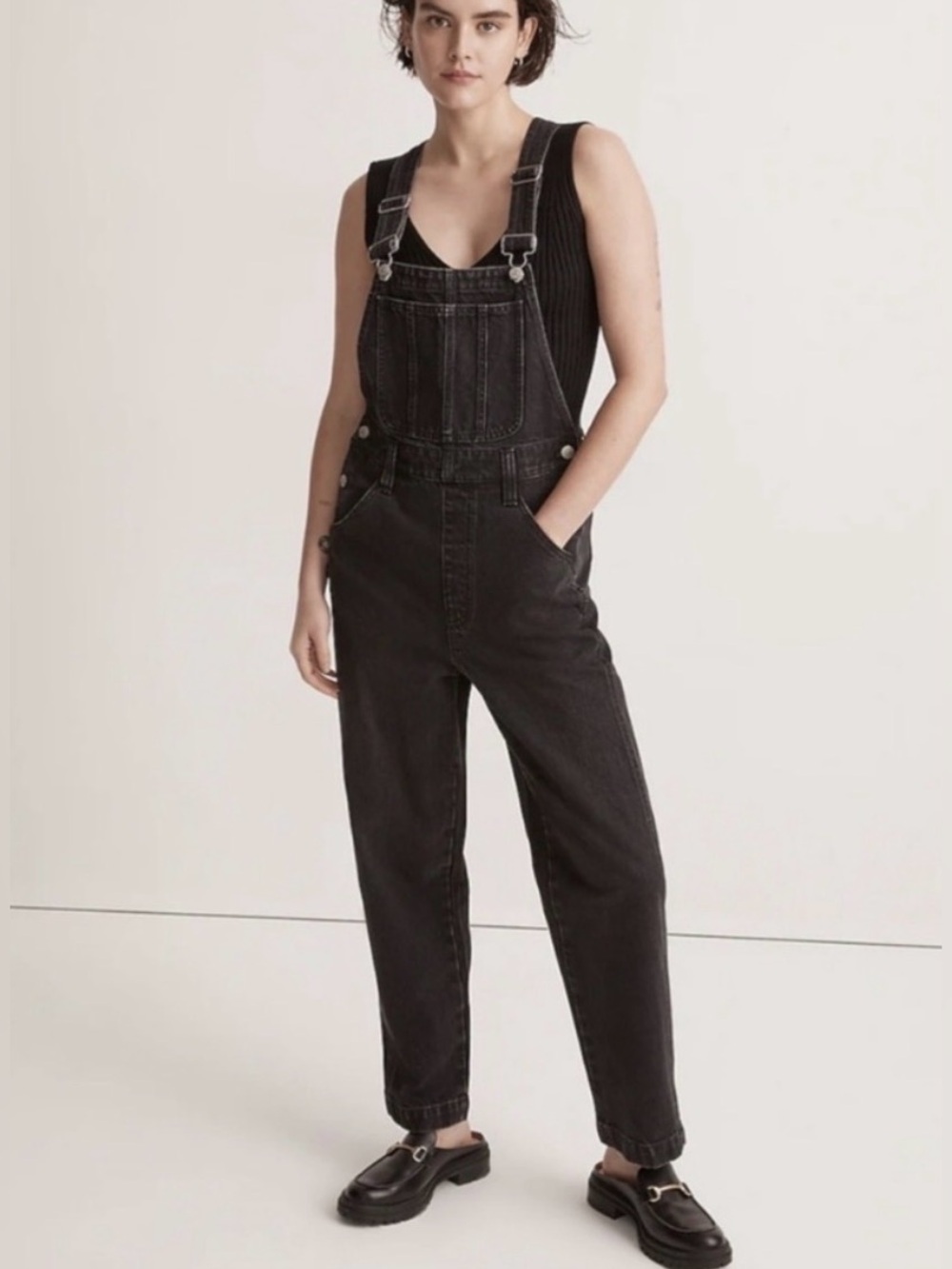 Madewell straight leg overalls lunar washed black size medium